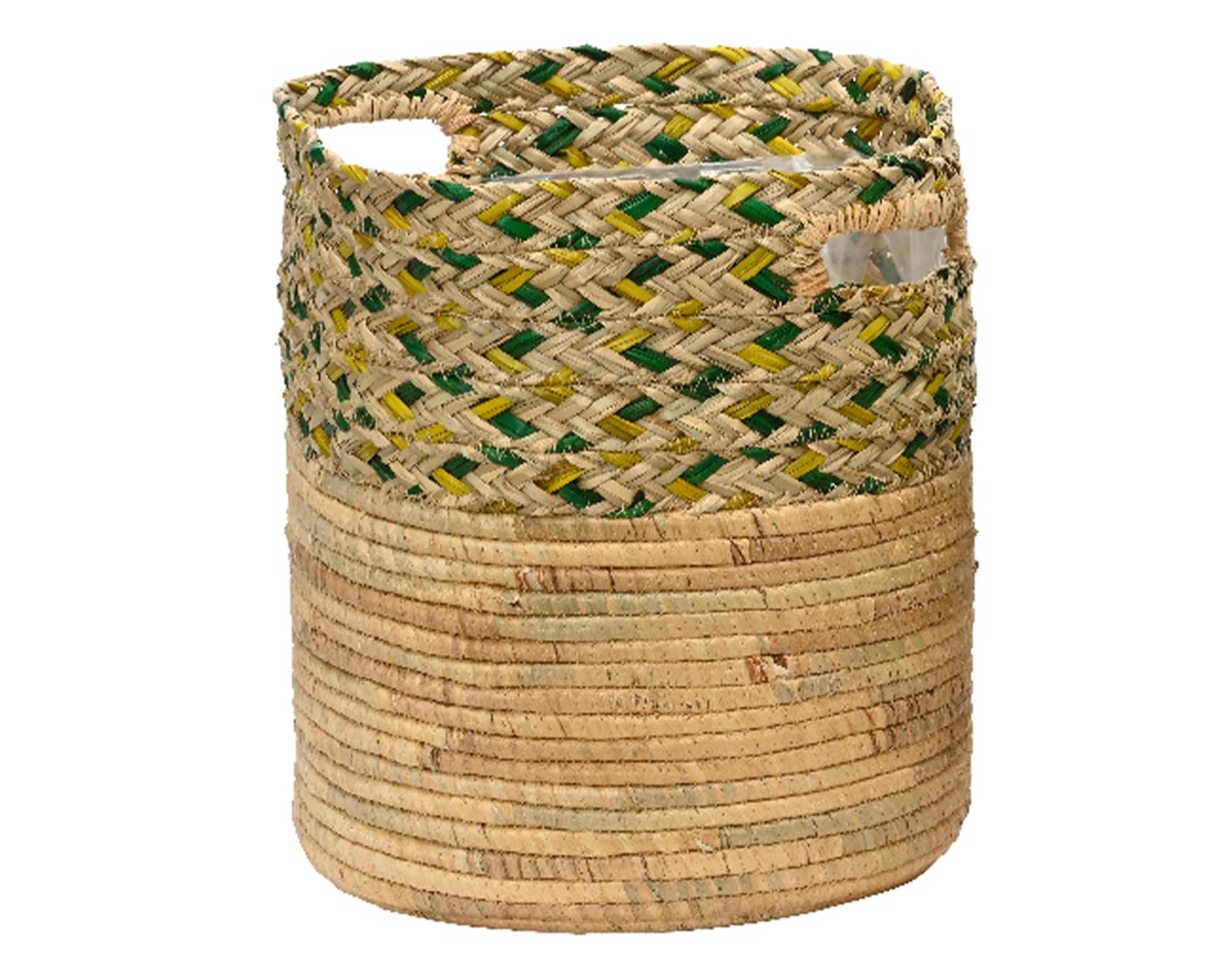 Cesta Porta Piante con Manici Naturale e Verde D33x31cm in Fibra Naturale – Kaemingk - immagine 2
