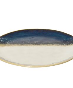 Piatto Piano Deco Rilievo Irregolare Blu e Bianco D20 in Argilla – Kaemingk